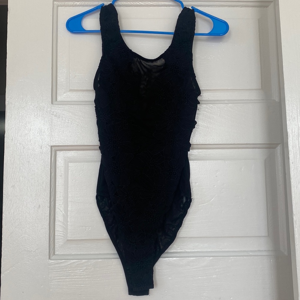 Black mesh & embroidered bodysuit